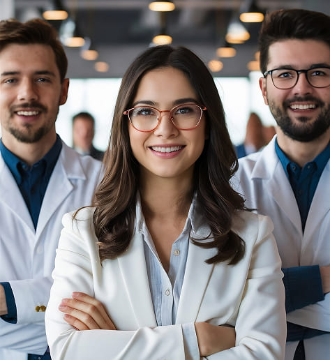 Equipo profesionales bata blanca