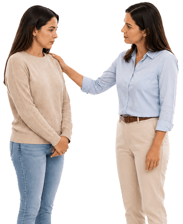 Mujer dialgoando con paciente
