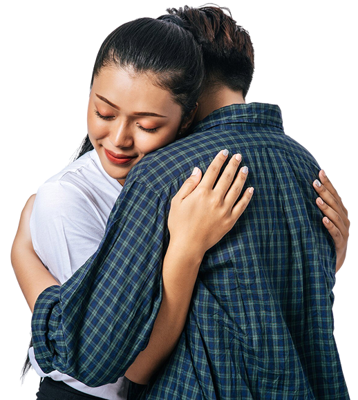 Two female couples standing hugging each other 1